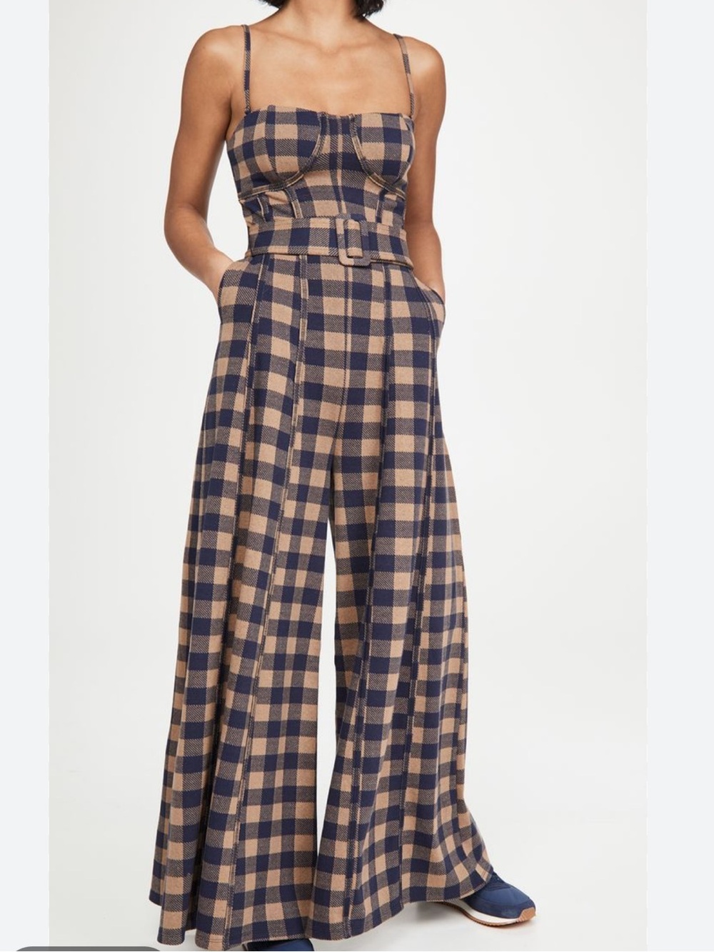 Commense Plaid Belted Wide-Leg Cami Jumpsuit Size Medium NWT